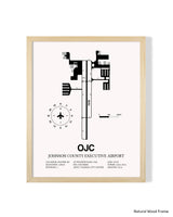 Detailed Airport Map of Johnson County Executive Airport (OJC) in White with a Natural Frame