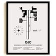 Framed Detailed Airport Map of Johnson County Executive Airport (OJC) in White with a Black Frame