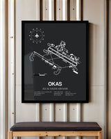Framed Detailed Airport Map of Ali Al Salem Air Base (OKAS) in Gray with a Black Frame