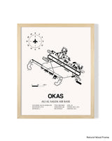 Detailed Airport Map of Ali Al Salem Air Base (OKAS) in White with a Natural Frame