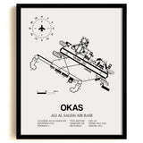 Framed Detailed Airport Map of Ali Al Salem Air Base (OKAS) in White with a Black Frame