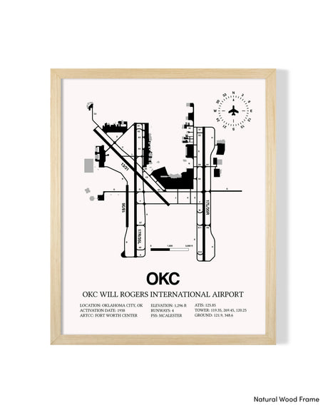 Detailed Airport Map of OKC Will Rogers International Airport (OKC) in White with a Natural Frame