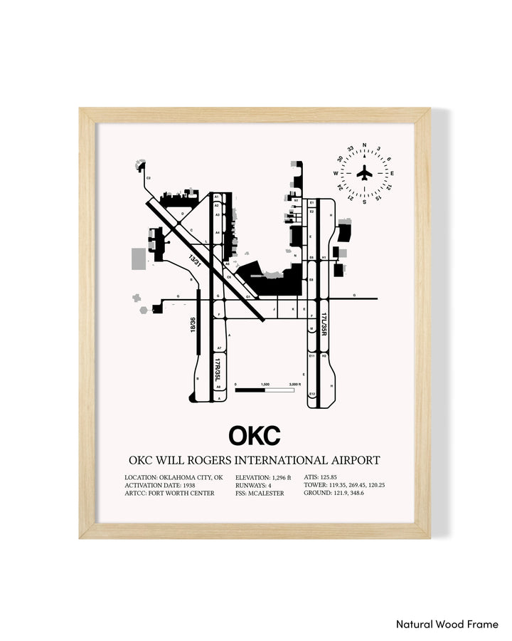 Detailed Airport Map of OKC Will Rogers International Airport (OKC) in White with a Natural Frame