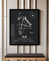 Framed Detailed Airport Map of Olympia Regional Airport (OLM) in Gray with a Black Frame