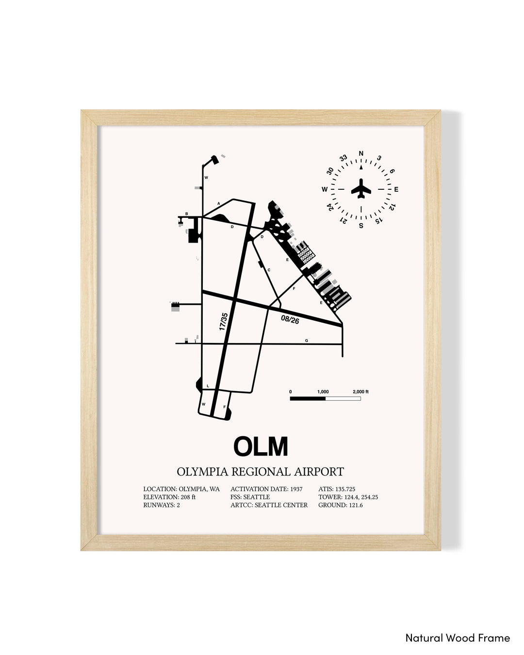 Detailed Airport Map of Olympia Regional Airport (OLM) in White with a Natural Frame