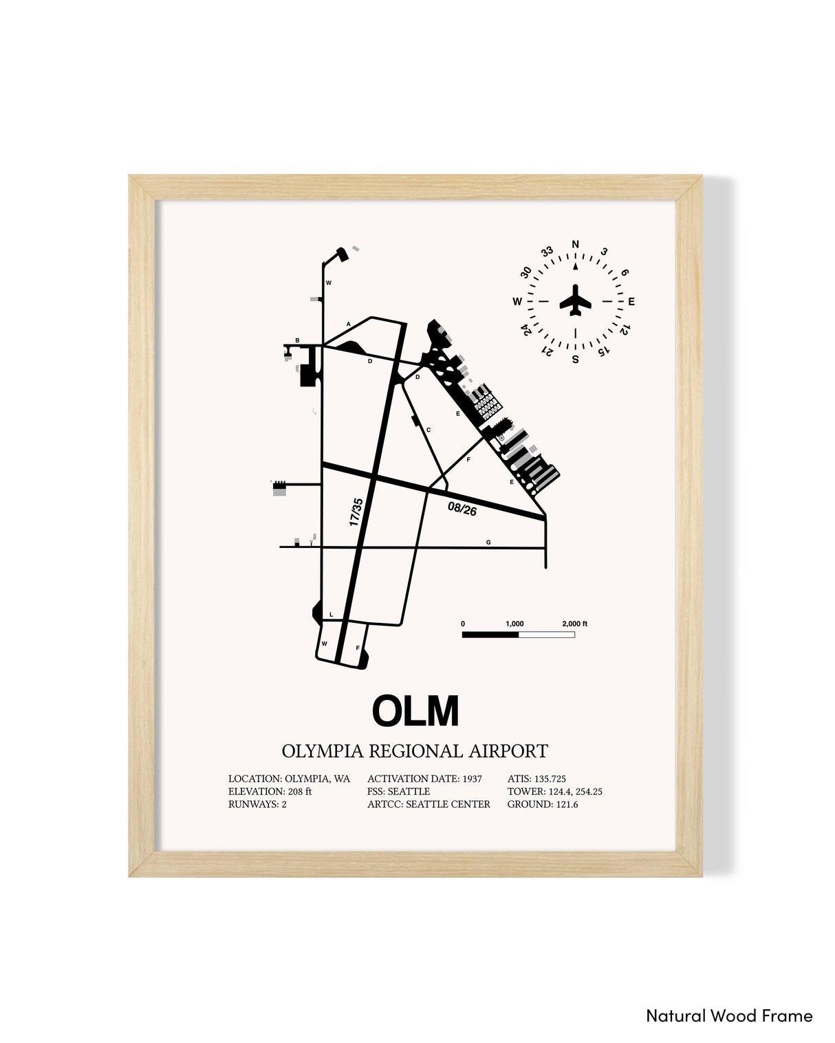 Detailed Airport Map of Olympia Regional Airport (OLM) in White with a Natural Frame