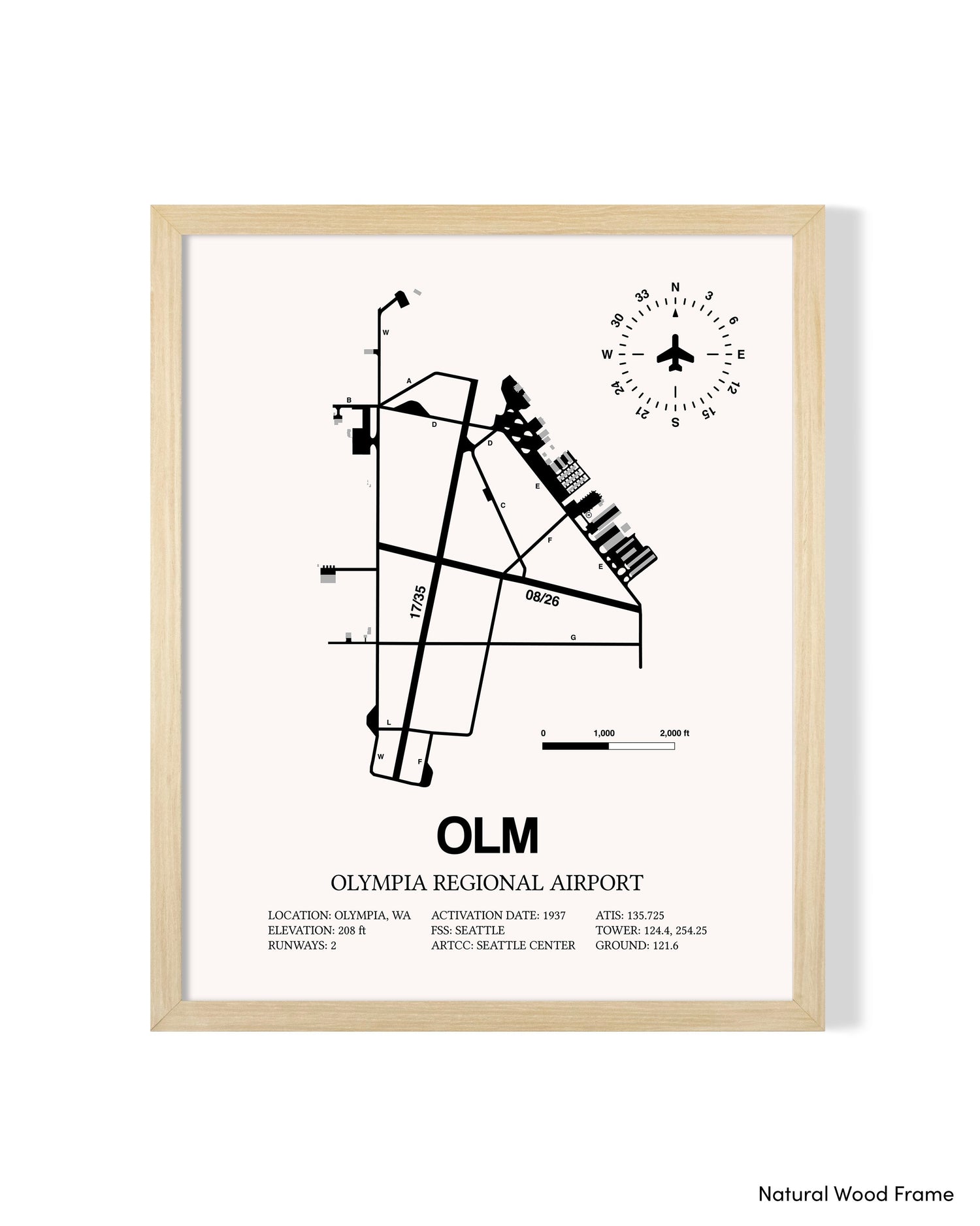 Detailed Airport Map of Olympia Regional Airport (OLM) in White with a Natural Frame