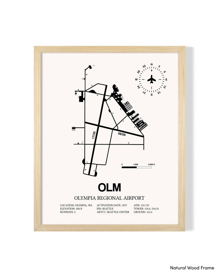 Detailed Airport Map of Olympia Regional Airport (OLM) in White with a Natural Frame