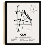 Framed Detailed Airport Map of Olympia Regional Airport (OLM) in White with a Black Frame