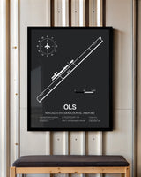 Framed Detailed Airport Map of Nogales International Airport (OLS) in Gray with a Black Frame