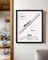 Framed Detailed Airport Map of Nogales International Airport (OLS) in White with a Black Frame