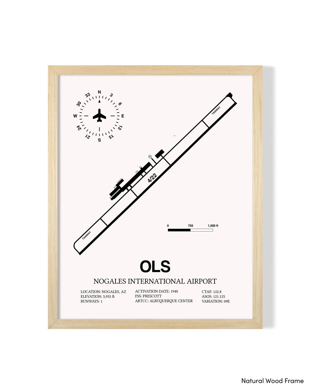 Detailed Airport Map of Nogales International Airport (OLS) in White with a Natural Frame