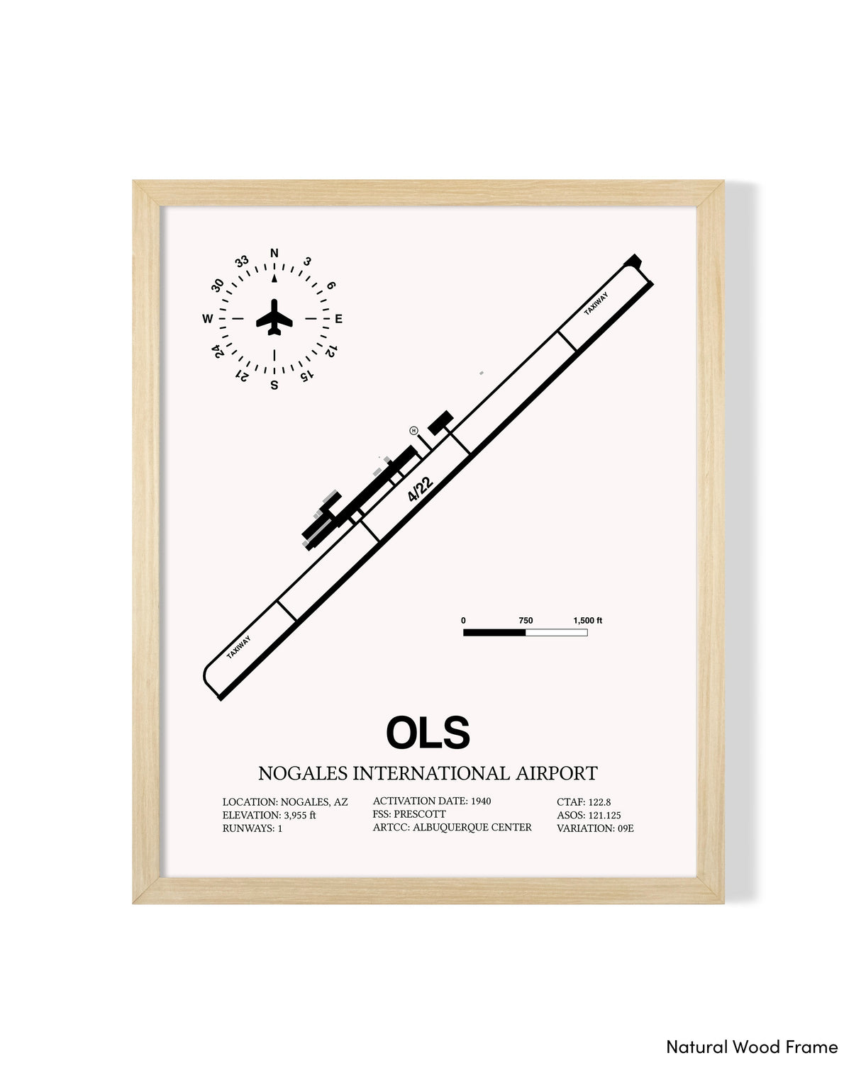 Detailed Airport Map of Nogales International Airport (OLS) in White with a Natural Frame