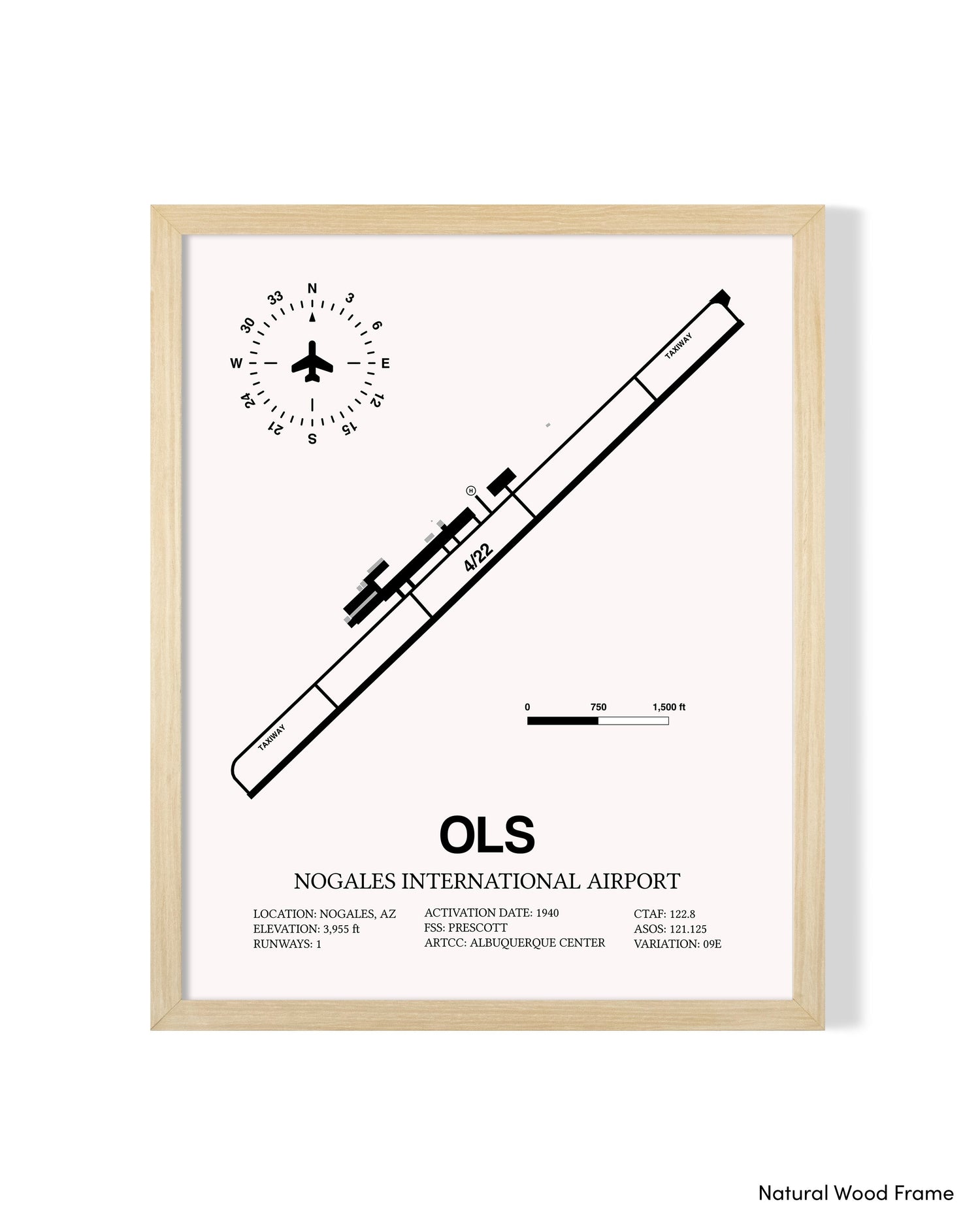 Detailed Airport Map of Nogales International Airport (OLS) in White with a Natural Frame