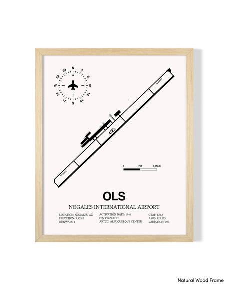 Detailed Airport Map of Nogales International Airport (OLS) in White with a Natural Frame