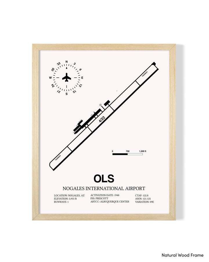 Detailed Airport Map of Nogales International Airport (OLS) in White with a Natural Frame