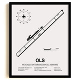 Framed Detailed Airport Map of Nogales International Airport (OLS) in White with a Black Frame