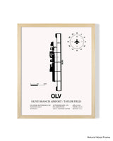 Detailed Airport Map of Olive Branch Airport/Taylor Field (OLV) in White with a Natural Frame