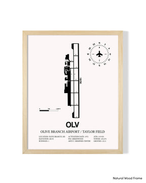 Detailed Airport Map of Olive Branch Airport/Taylor Field (OLV) in White with a Natural Frame