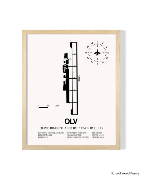 Detailed Airport Map of Olive Branch Airport/Taylor Field (OLV) in White with a Natural Frame
