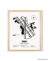 Detailed Airport Map of Eppley Airfield (OMA) in White with a Natural Frame