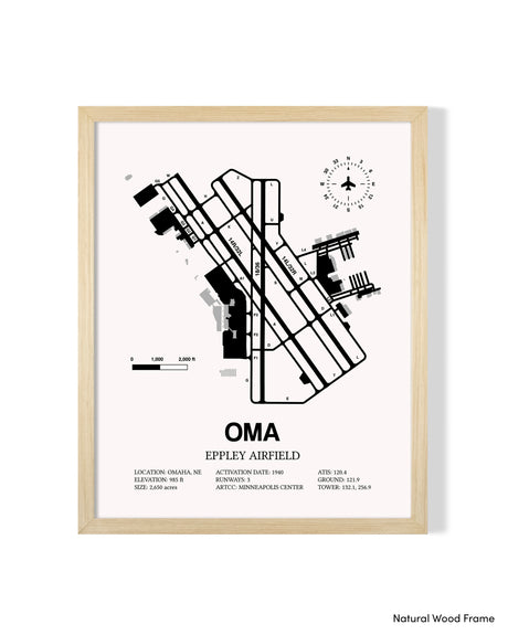 Detailed Airport Map of Eppley Airfield (OMA) in White with a Natural Frame