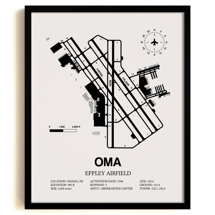 OMA Airport Map, Eppley Airfield Print