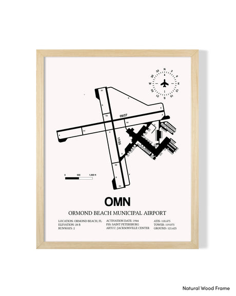Detailed Airport Map of Ormond Beach Municipal Airport (OMN) in White with a Natural Frame