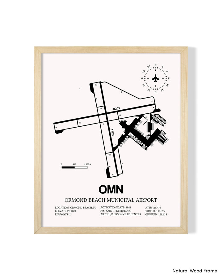 Detailed Airport Map of Ormond Beach Municipal Airport (OMN) in White with a Natural Frame