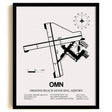 Framed Detailed Airport Map of Ormond Beach Municipal Airport (OMN) in White with a Black Frame