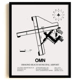 Framed Detailed Airport Map of Ormond Beach Municipal Airport (OMN) in White with a Black Frame