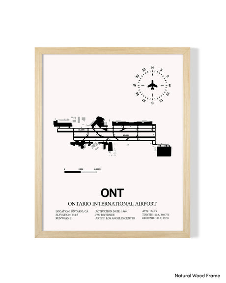 Detailed Airport Map of Ontario International Airport (ONT) in White with a Natural Frame