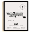 Framed Detailed Airport Map of Ontario International Airport (ONT) in White with a Black Frame
