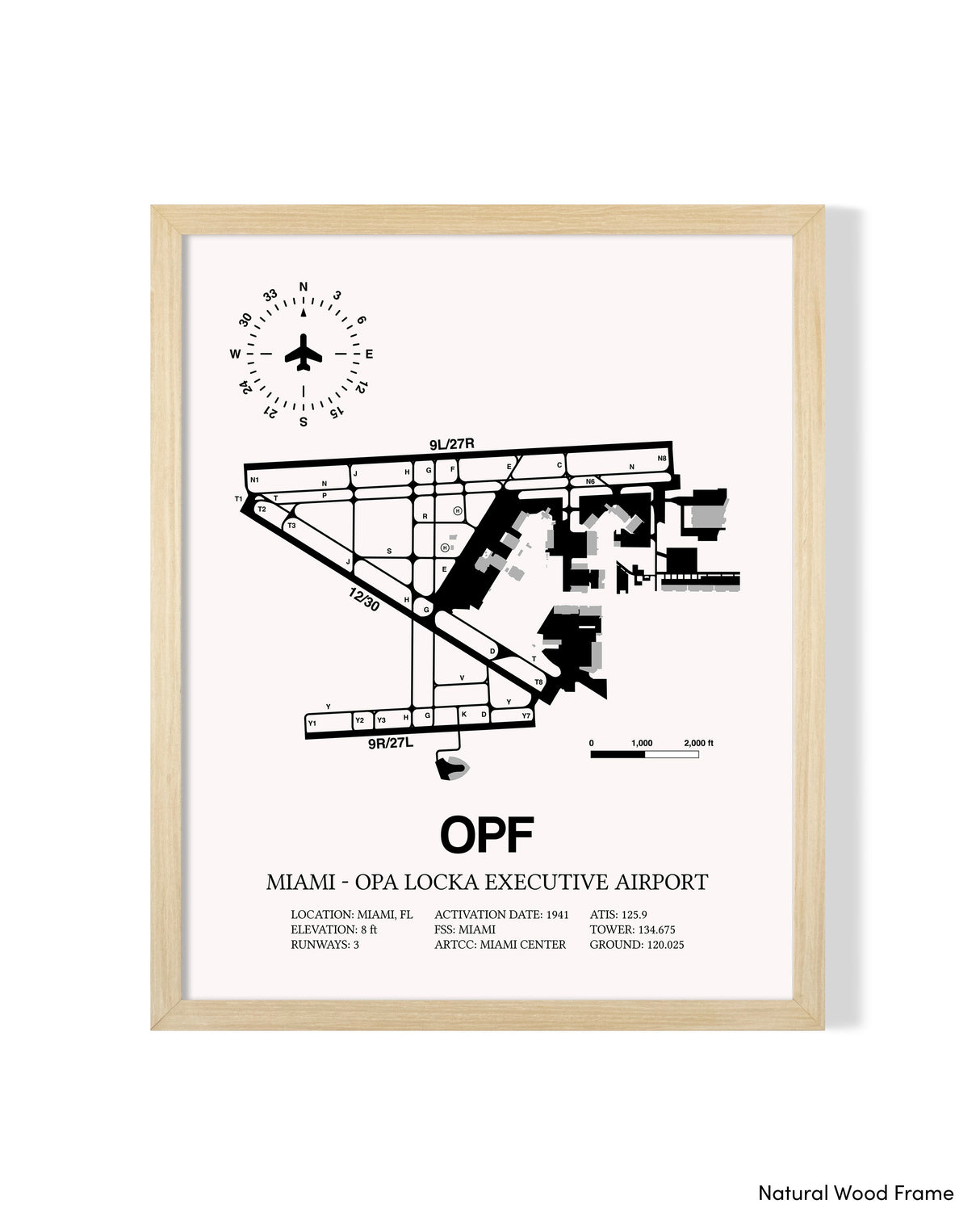 Detailed Airport Map of Miami-Opa Locka Executive Airport (OPF) in White with a Natural Frame