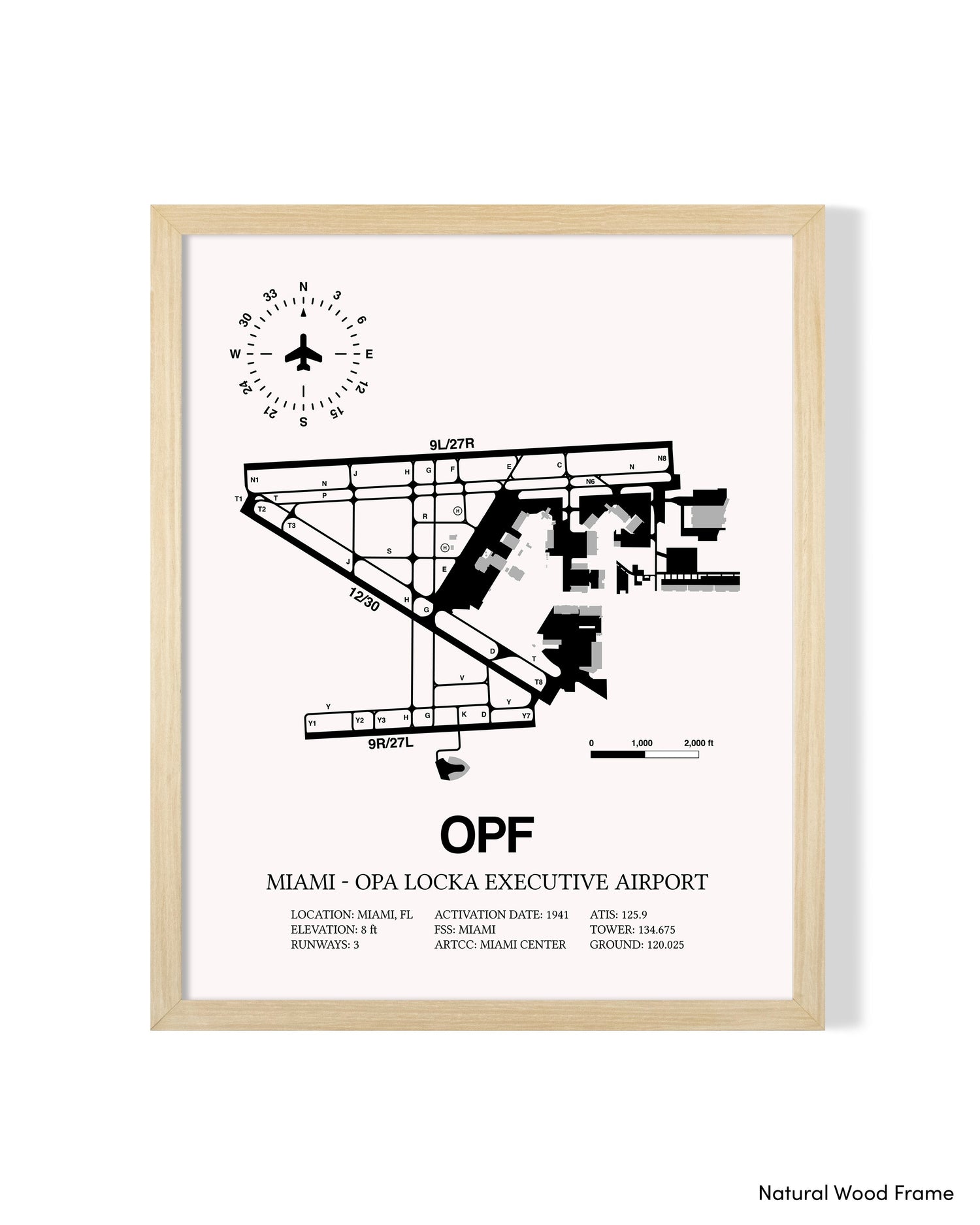Detailed Airport Map of Miami-Opa Locka Executive Airport (OPF) in White with a Natural Frame