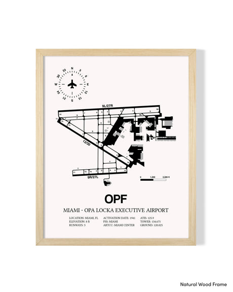 Detailed Airport Map of Miami-Opa Locka Executive Airport (OPF) in White with a Natural Frame