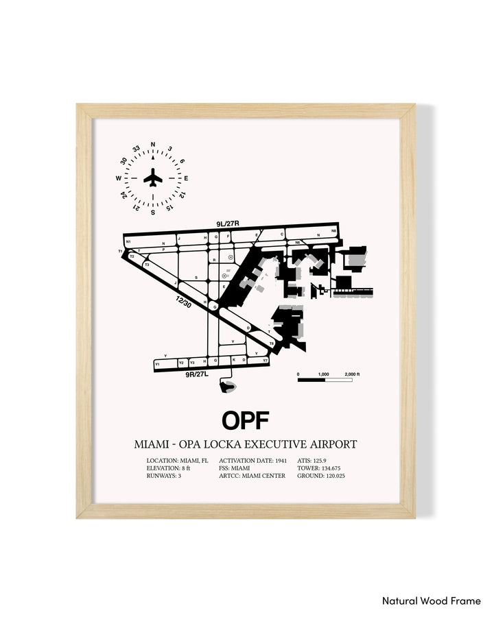 Detailed Airport Map of Miami-Opa Locka Executive Airport (OPF) in White with a Natural Frame