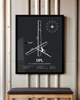 Framed Detailed Airport Map of St. Landry Parish Airport (OPL) in Gray with a Black Frame
