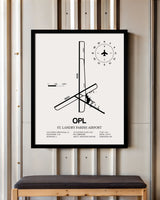 Framed Detailed Airport Map of St. Landry Parish Airport (OPL) in White with a Black Frame