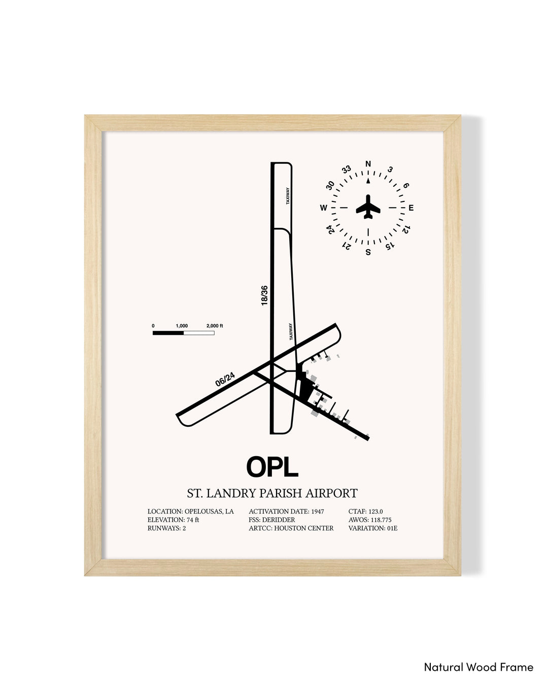 Detailed Airport Map of St. Landry Parish Airport (OPL) in White with a Natural Frame