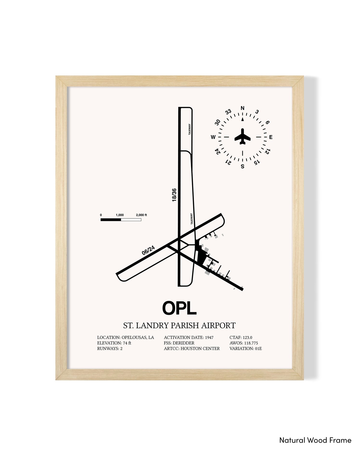 Detailed Airport Map of St. Landry Parish Airport (OPL) in White with a Natural Frame