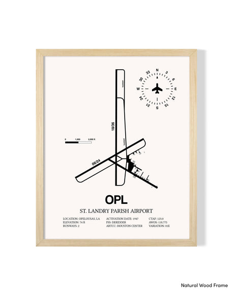Detailed Airport Map of St. Landry Parish Airport (OPL) in White with a Natural Frame