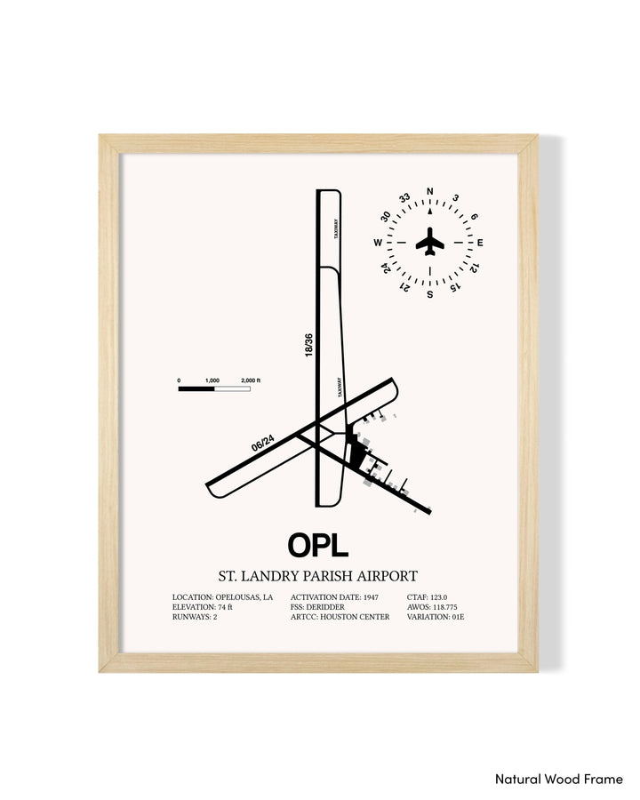 Detailed Airport Map of St. Landry Parish Airport (OPL) in White with a Natural Frame
