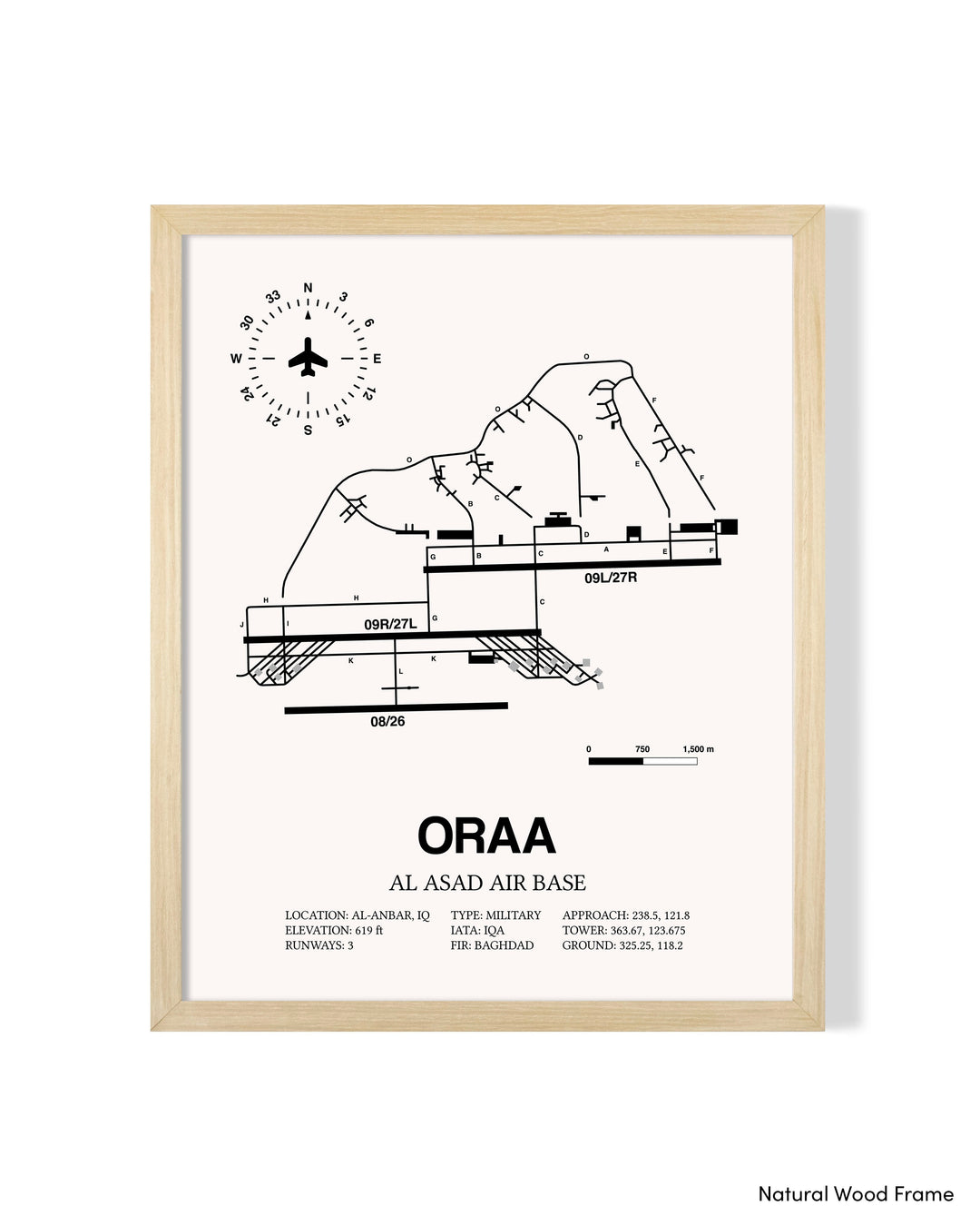 Detailed Airport Map of Al Asad Air Base (ORAA) in White with a Natural Frame