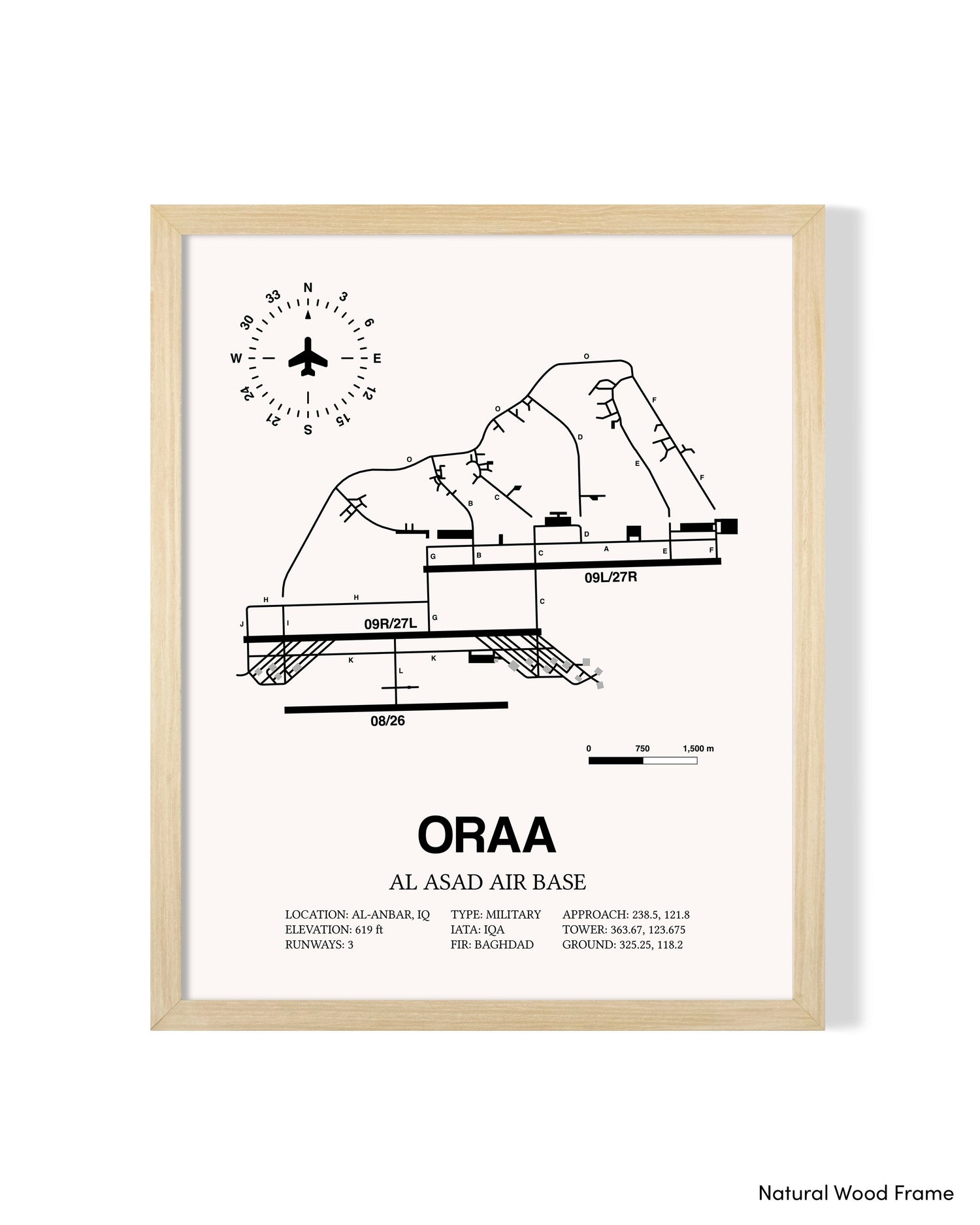Detailed Airport Map of Al Asad Air Base (ORAA) in White with a Natural Frame