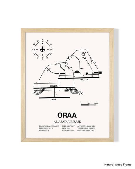 Detailed Airport Map of Al Asad Air Base (ORAA) in White with a Natural Frame