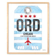 Framed Watercolor Print of Chicago O'Hare International Airport (ORD) with an Oak Frame