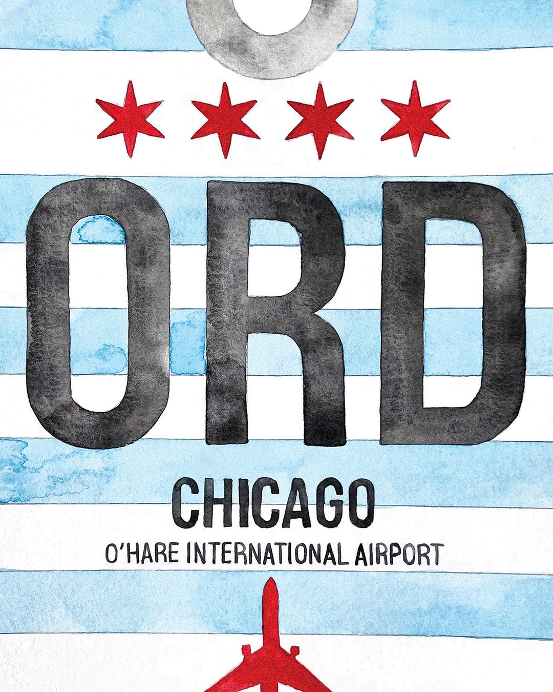 Closeup Watercolor Print of Chicago O'Hare International Airport (ORD)