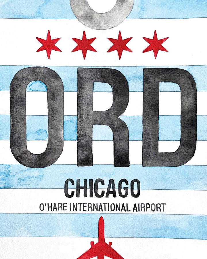 Closeup Watercolor Print of Chicago O'Hare International Airport (ORD)