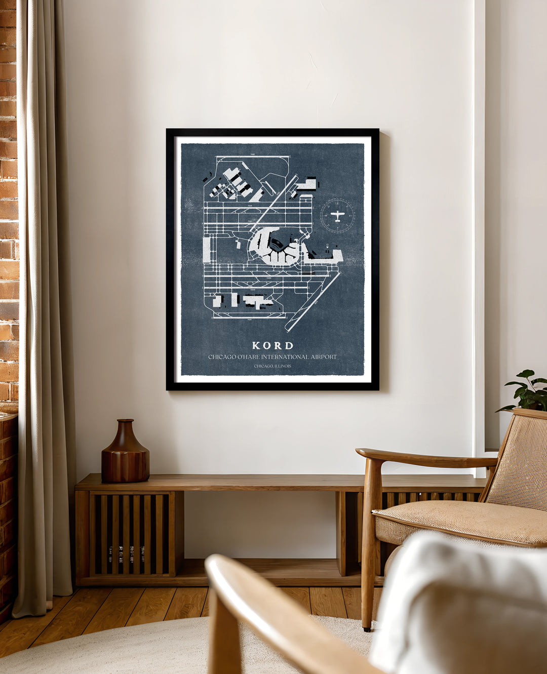 ORD Airport Map, Vintage Style, Chicago O'Hare International Airport Print